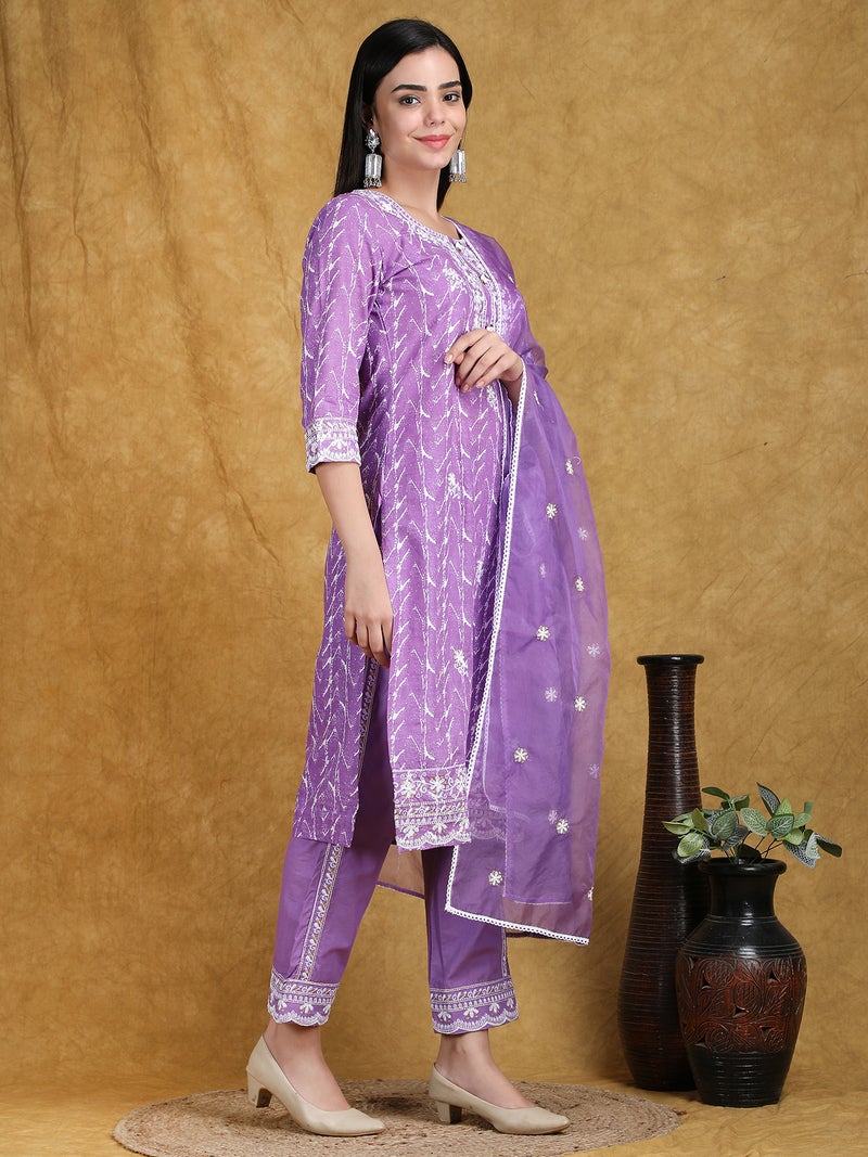 Shifory Floral Purple Embroidered Kurta Set for Women - Image 3